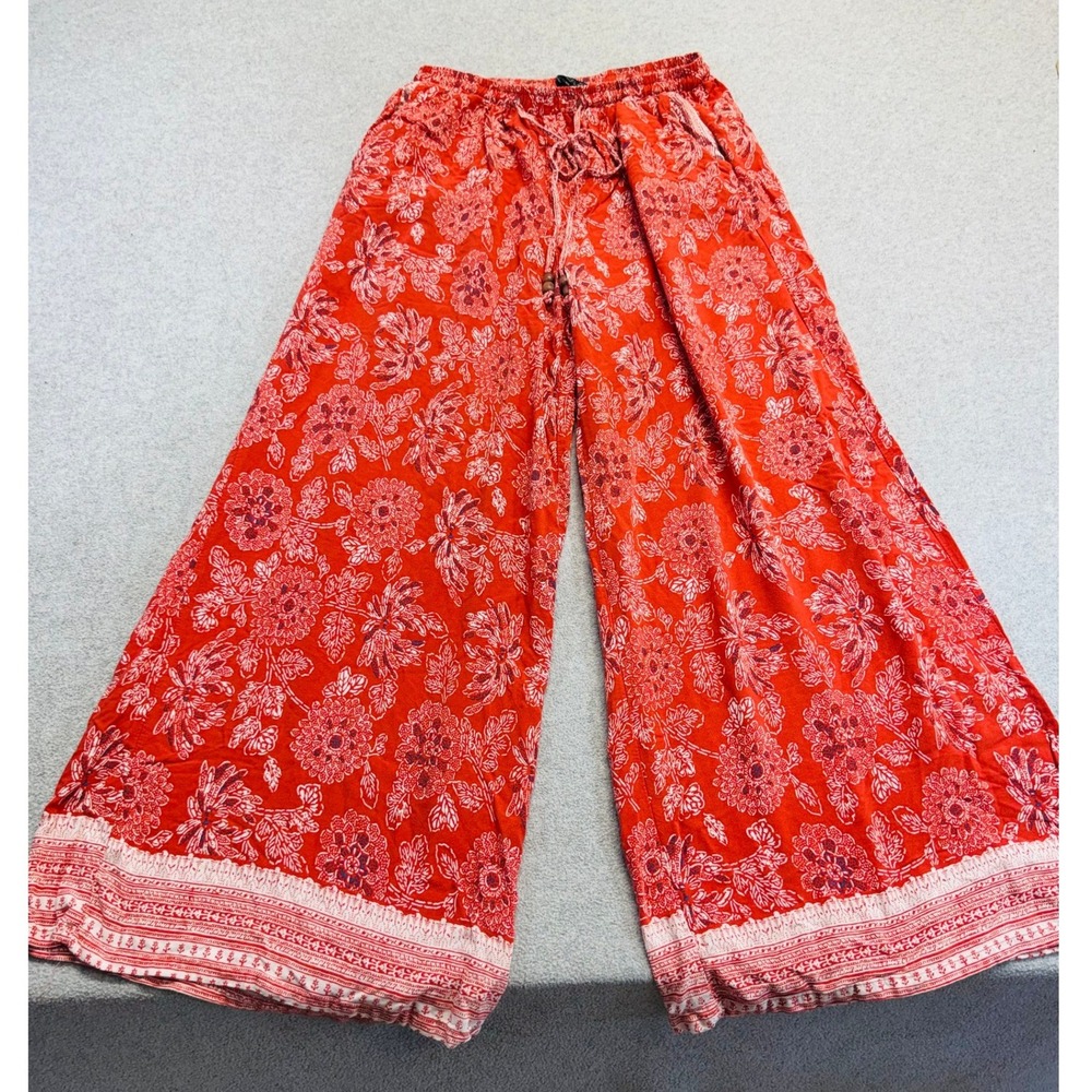 Rachel Zoe Wide Leg Bohemian Pants XS Red Floral Lounge Resort‎ Palazzo Flowy